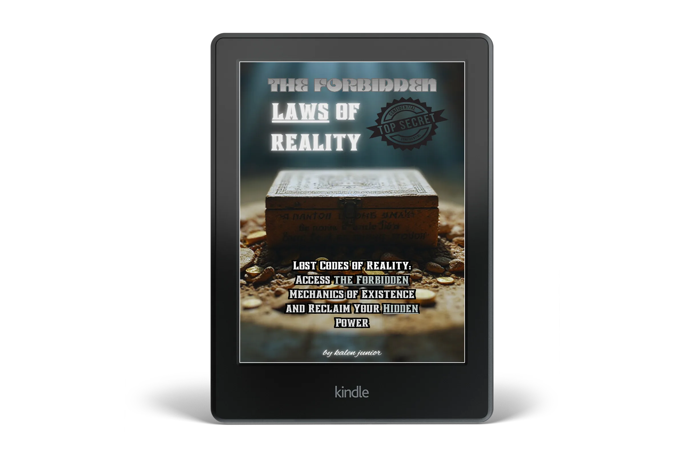 An audiobook version of "The Forbidden Laws of Reality" featuring a glowing box cover and earphones attached.