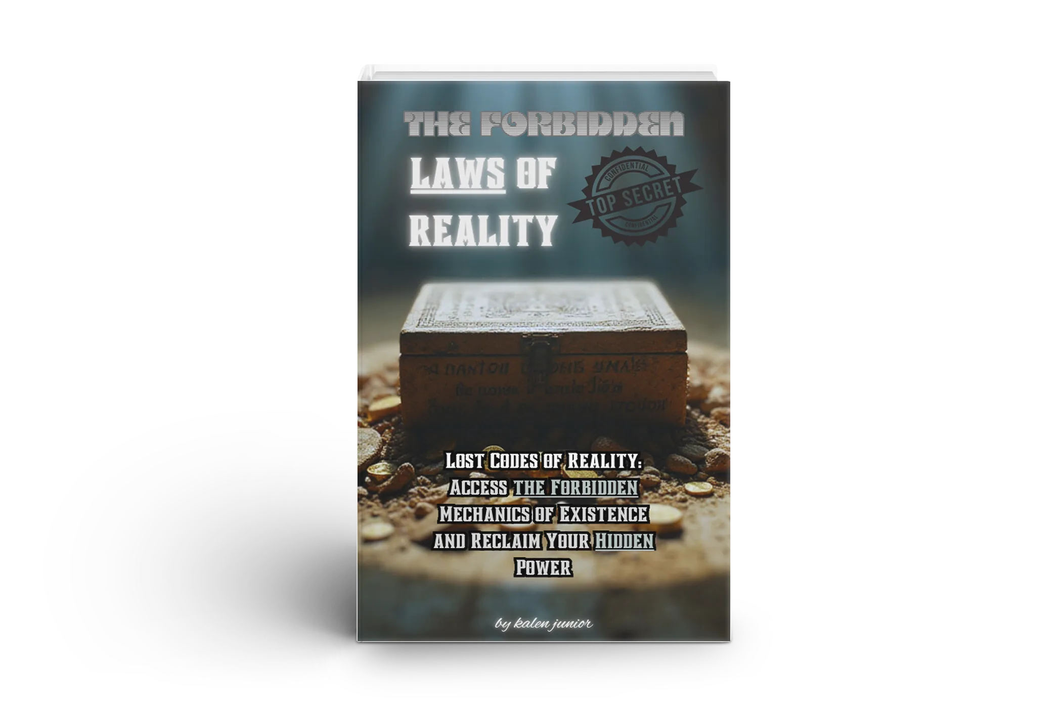 An audiobook version of "The Forbidden Laws of Reality" featuring a glowing box cover and earphones attached.